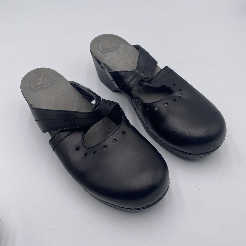 Dansko‎ Shoes Susana Black Leather Criss Cross Straps Mules WOMENS 10.5 Clogs